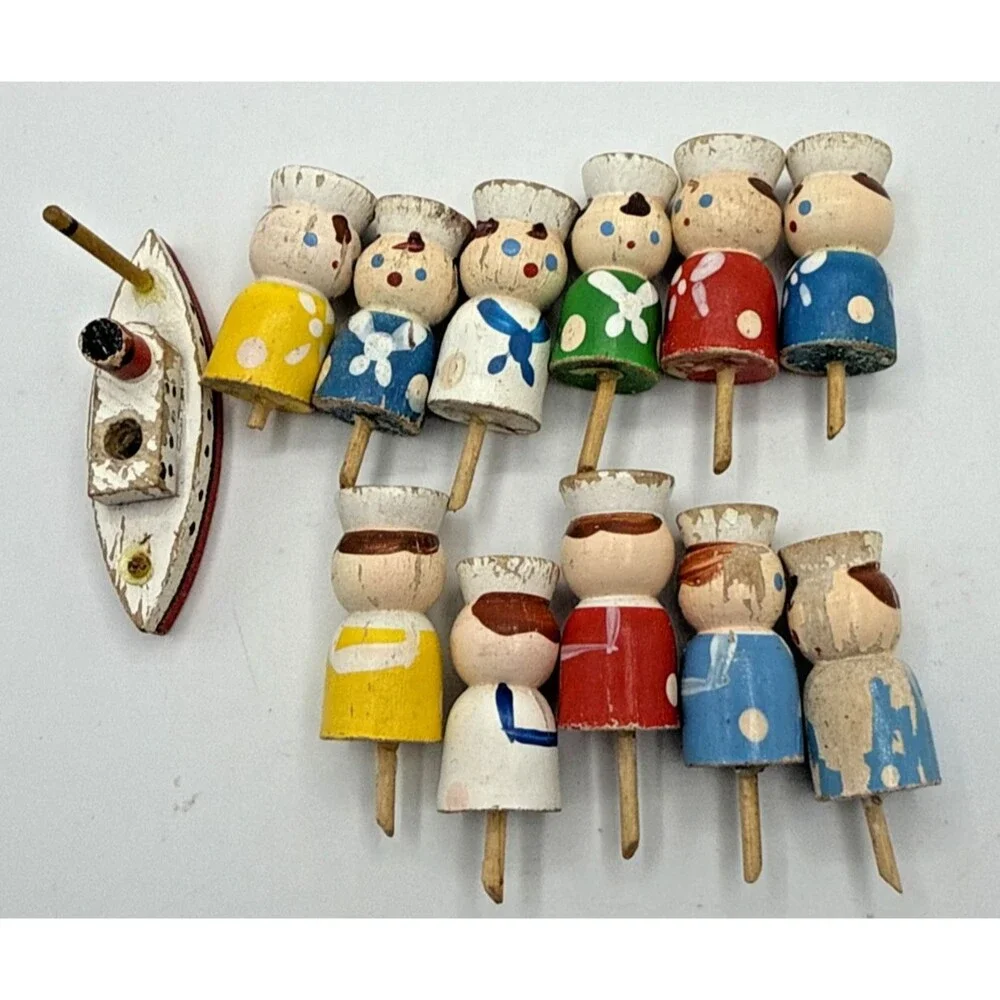 Vintage Wooden Sailor Ship Cake Toppers Candles holders retro Baking Birthday